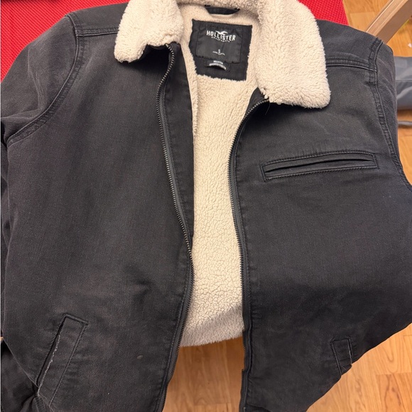 Hollister Other - Hollister Men's Black Bomber Jacket with Cream Collar